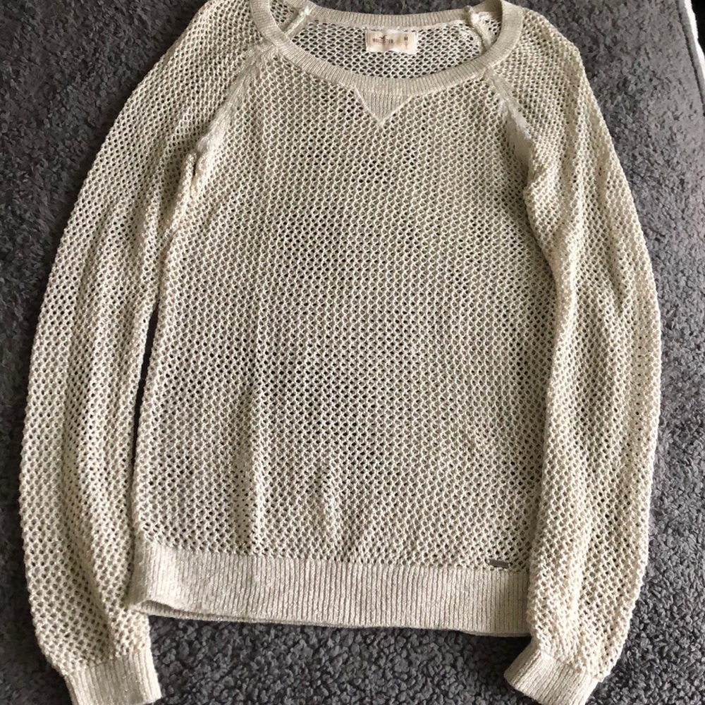 Hollister Cream/Gold Sparkle Crochet Sweater